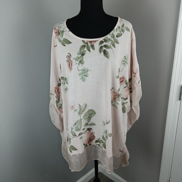 Tempo Paris Tops - Tempo Paris Blouse Womens Small Floral Sheer Silk Cotton Tunic Top 7310